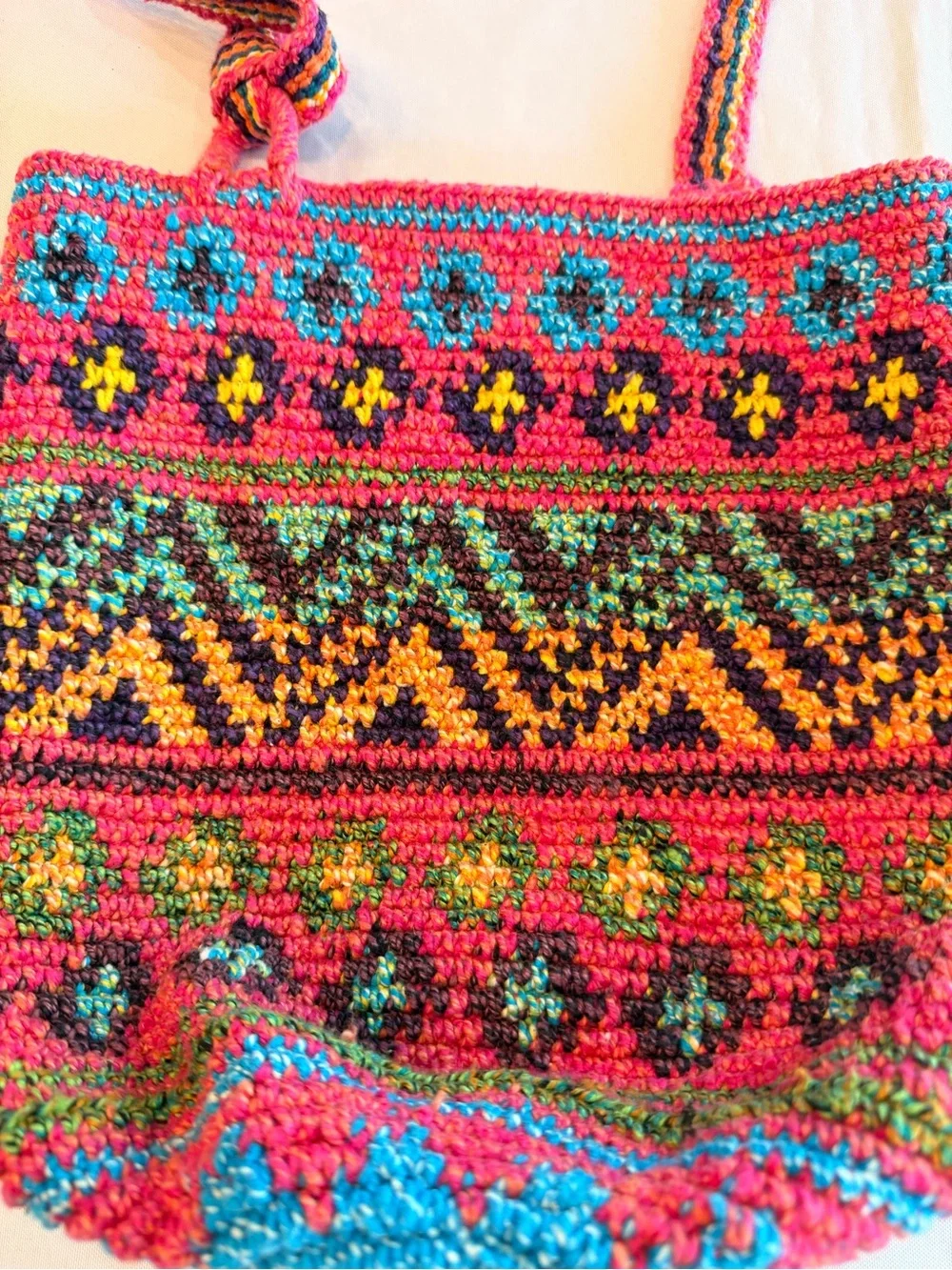 Beautiful Boho Multicolor Crochet Crossbody Bag -with Tassel Strap
